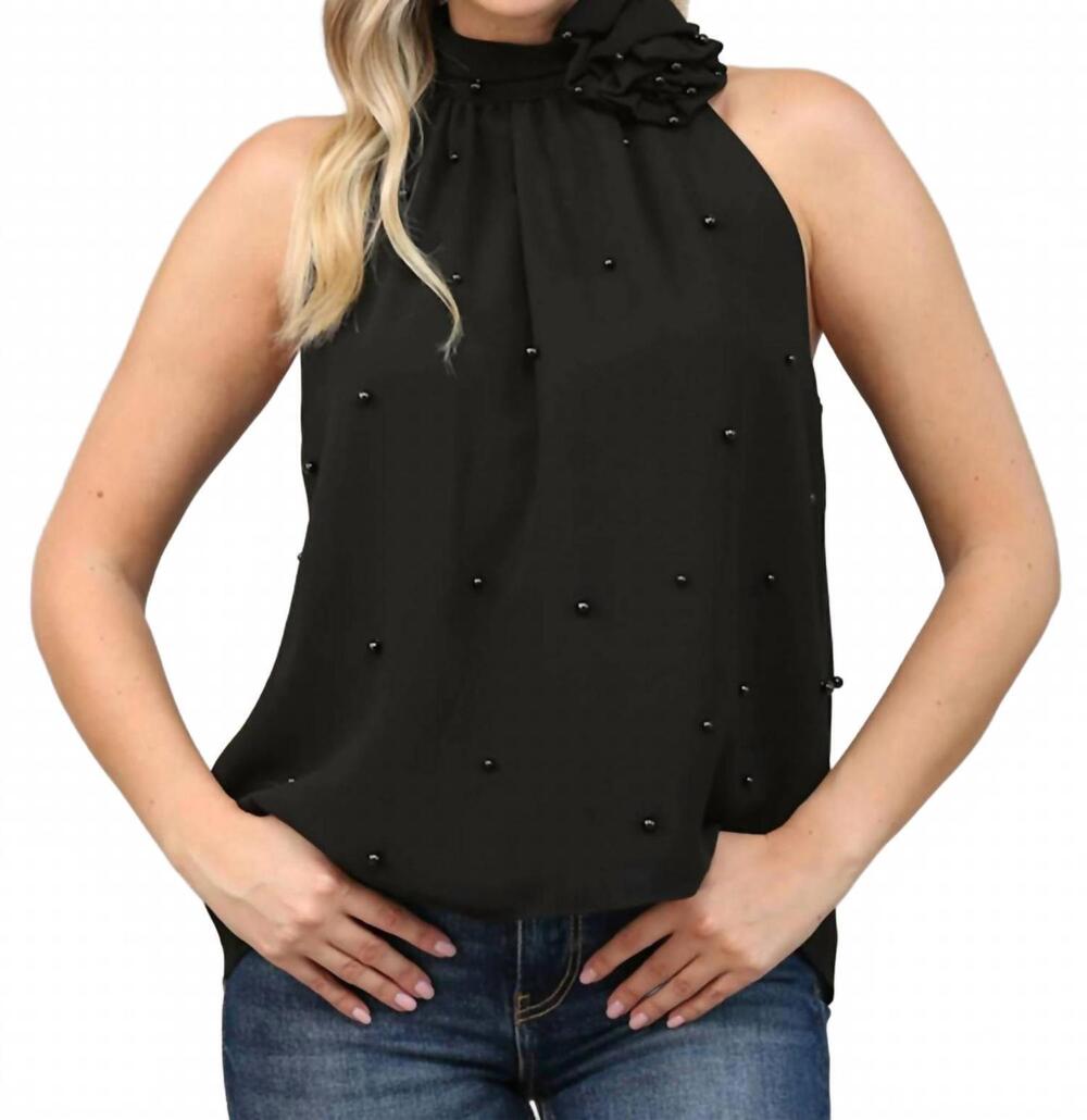 NEW FATE pearl embellished halter top in black